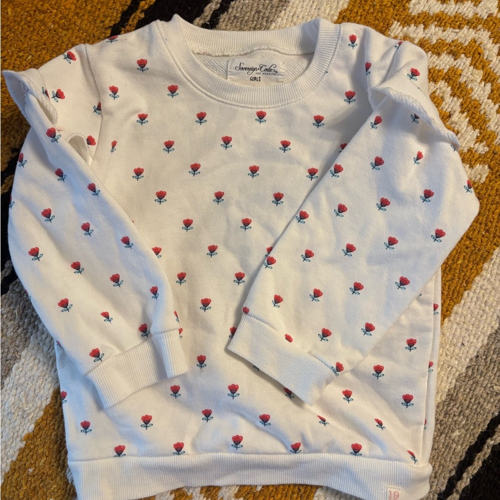 Sovereign Code White Sweatshirt with Red Rose Pattern